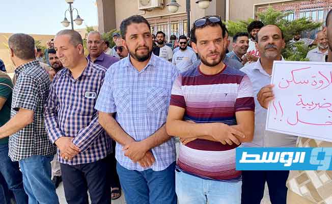 الوقفة الاحتجاجية لموظفي وعمال الكهرباء في مصراتة، الإثنين 6 يونيو 2022. (النقابة العامة)