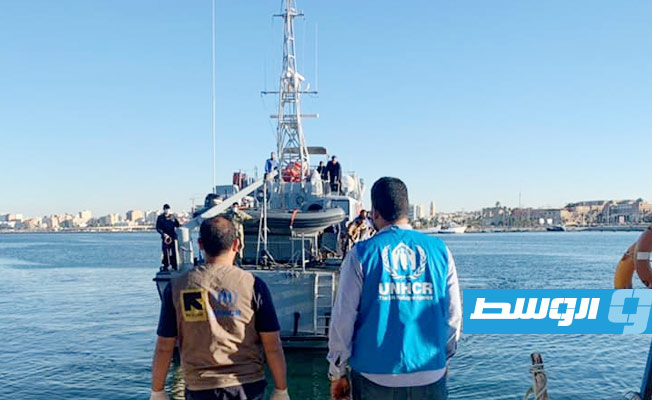 دورية تابعة لحرس السواحل الليبية تمكنت من إنقاذ 65 مهاجرا من الجنسية المصرية (مكتب الإعلام برئاسة أركان القوات البحرية)