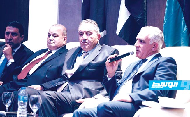 رئيس اتحاد الغرف التجارية محمد الرعيض متحدثا خلال الملتقى الأعمال الليبي المصري في القاهرة، 9 أكتوبر 2018 (صفحة اتحاد الغرف على فيسبوك)