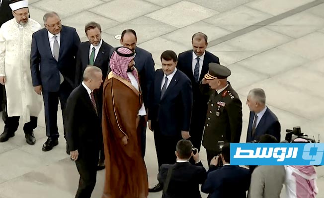 من استقبال إردوغان لولي عهد السعودية محمد بن سلمان، 22 يونيو 2022. (صورة من فيديو)