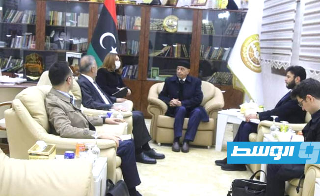 لقاء المستشار عقيلة صالح مع السفير التركي لدى ليبيا بمقر إقامته في القبة، الأربعاء 19 يناير 2021. (المركز الإعلامي لرئيس مجلس النواب)