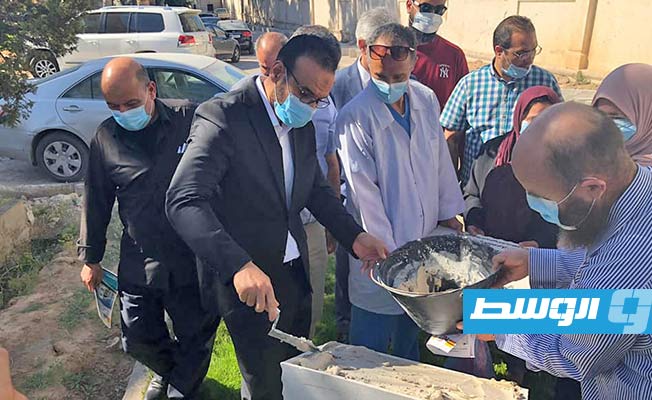 مراسم وضع حجر الأساس لمركز العلاج الإشعاعي بمستشفى طرابلس المركزي، 20 مايو 2020. (صحة الوفاق)