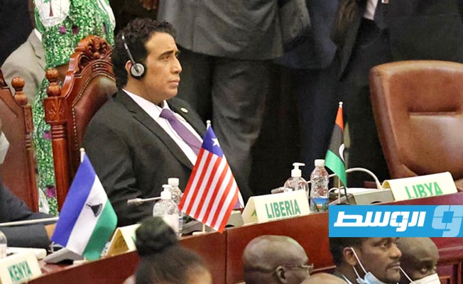 المنفي في افتتاح القمة الاستثنائية الخامسة عشرة لمؤتمر الاتحاد الإفريقي. 27 مايو 2022. (المجلس الرئاسي)