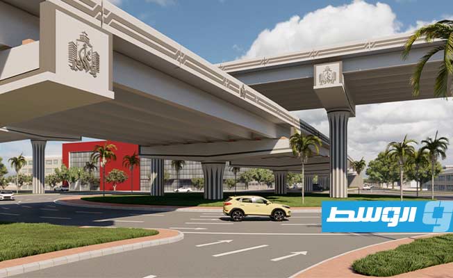 صور للتصميم الذي اعتمدته لجنة إعادة الاعمار والاستقرار في بنغازي لجسر تقاطع شارع فينيسا مع طريق الهواري (اللجنة)