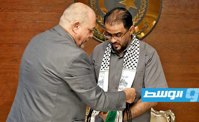 لقاء حماد مع وزير الخارجية والقنصل الفلسطيني في بنغازي، الخميس 19 أكتوبر 2023. (الحكومة المكلفة من مجلس النواب)