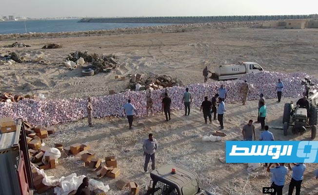 شحنة أقراص مخدرة مضبوطة في ميناء بنغازي، 4 أكتوبر 2023. (جمرك ميناء بنغازي)