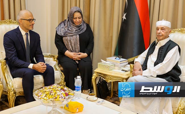 لقاء عقيلة مع السفير الأوروبي لدى ليبيا نيكولا أورلاندو، الثلاثاء 2 يوليو 2024. (مجلس النواب)