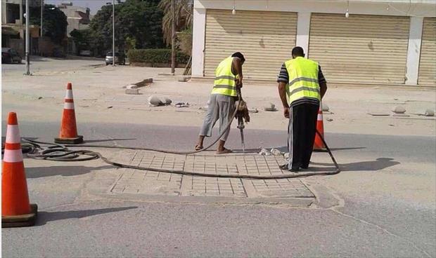 أعمال صيانة لشبكة مياه الأمطار في بنغازي