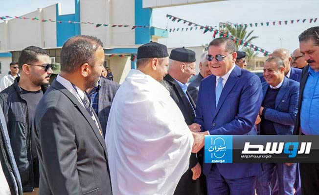 الدبيبة خلال افتتاحه منتدى العمران في مصراتة، 24 فبراير 2024 (حكومة الدبيبة)