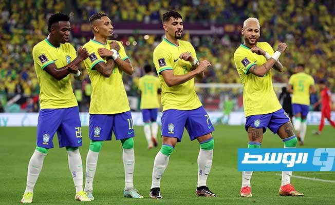 احتفال لاعبي المنتخب البرازيلي في المباراة التي جمعتهم بالمنتخب الكوري بكأس العالم، 5 ديسمبر 2022. (الإنترنت)