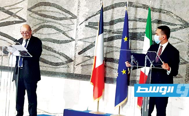 وزير الخارجية الفرنسي جان إيف لودريان، مع نظيره الإيطالي لويجي دي مايو، في روما, 5 مارس 2021. (السفارة الفرنسية في إيطاليا)