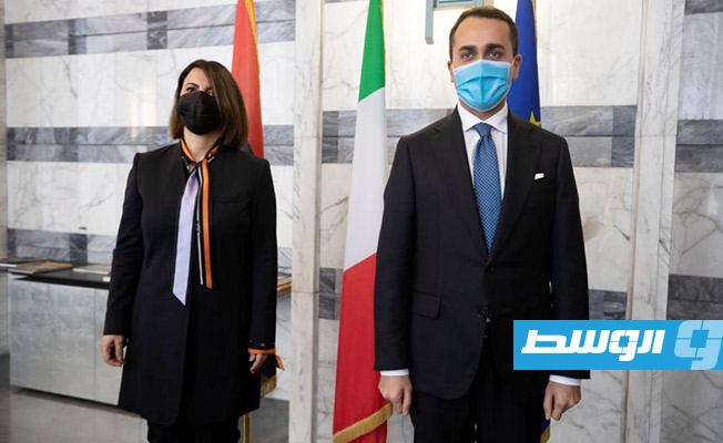 وزيرة الخارجية بحكومة الوحدة الوطنية نجلاء المنقوش ووزير الخارجية الايطالي لويجي دي مايو عقب مباحثات في روما، 22 أبريل 2021. (الإنترنت)