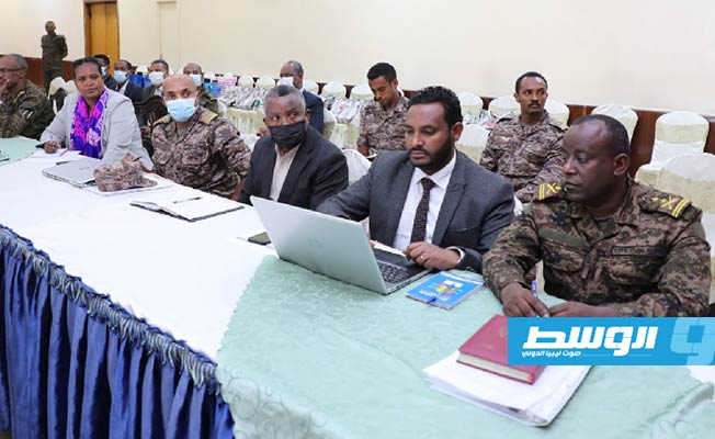 ممثلو الجانب الإثيوبي في ختام اجتماع منتدى التعاون العسكري الروسي الإثيوبي في أديس أبابا، الاثنين 12 يوليو 2021. (وكالة الأنباء الإثيوبية)
