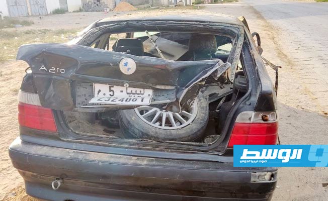 سيارة متضررة جراء حادث سير في عين زارة، 2 فبراير 2024. (مديرية أمن طرابلس)