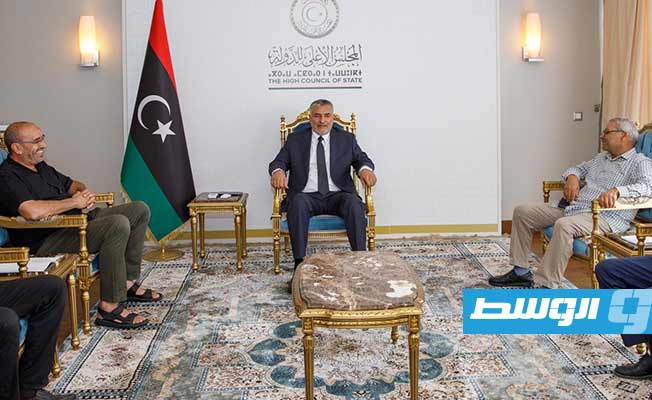 اجتماع تكالة مع وفد عمداء بلديات وأعيان مكون الأمازيغ في ليبيا، الثلاثاء 26 سبتمبر 2023. (مجلس الدولة)