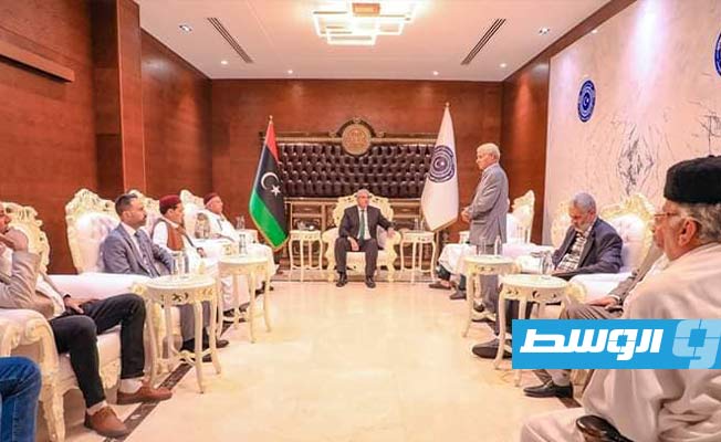 لقاء باشاغا مع أعضاء حراك لم الشمل بديوان مجلس الوزراء في بنغازي. الإثنين 31 أكتوبر 2022. (المكتب الإعلامي للحكومة)
