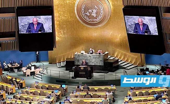 سامح شكري يتحدث خلال جلسة الجمعية العامة للأمم المتحدة، 24 سبتمبر 2022. (الخارجية المصرية)
