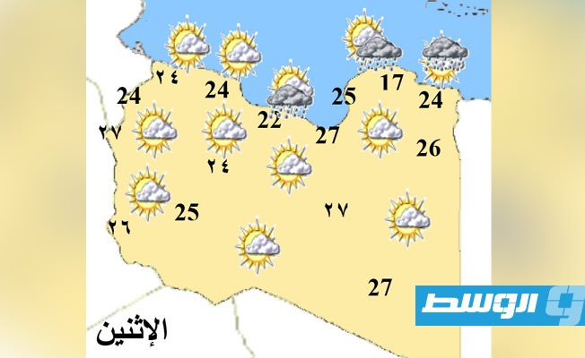 «الأرصاد»: أجواء مغيمة وأمطار متفرقة على شمال ليبيا