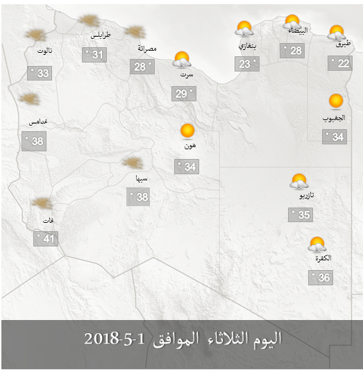 الأرصاد: منخفض صحراوي في غرب ليبيا يتحرك غدا إلى مناطق الخليج والشرقية