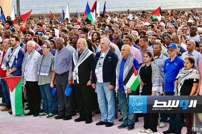 رئيس كوبا يقود مظاهرة حاشدة للتنديد بجرائم الاحتلال في غزة