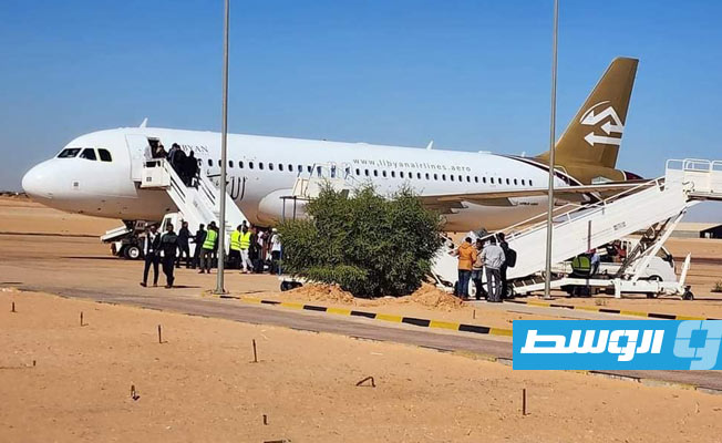 رحلة الخطوط الجوية الليبية لدى وصولها مطار الكفرة الدولي ، 21 نوفمبر 2022. (الصفحة الرسمية للمطار)