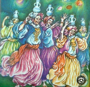 إحدى لوحات الفنان التشكيلي المصري محمد حجي التي عكست ملامح المجتمع الليبي (بوابة الوسط)