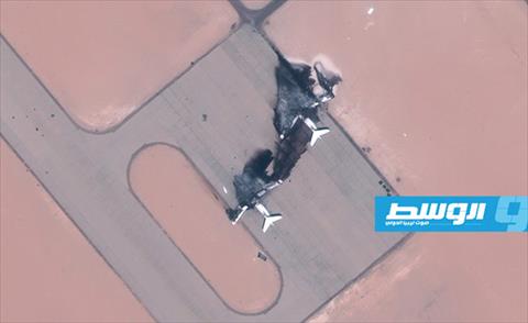 صورة فضائية لطائرتي شحن دمرتهما قوات الوفاق في قاعدة الجفرة, 3 أغسطس 2019, (روسيا اليوم)