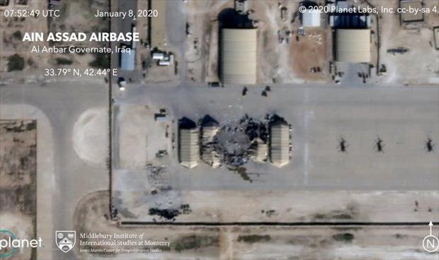 صور من الأقمار الصناعية تظهر آثار الضربة الإيرانية على قاعدة عين الأسد في العراق.