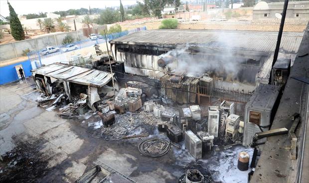 آثار أضرار الحريق في محطة القرقني في طرابلس. (شركة الكهرباء عبر فيسبوك)