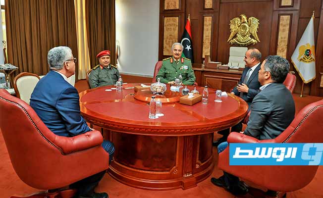 جانب من لقاء حفتر مع باشاغا في مكتب الأول ببنغازي، 4 فبراير 2023 (صفحة قوات القيادة العامة)