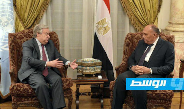 شكري يستعرض مع غوتيريس موقف مصر الداعم الحل السياسي في ليبيا