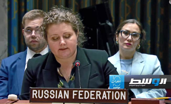 مندوبة روسيا تتحدث خلال جلسة لمجلس الأمن بشأن ليبيا، 31 مايو 2024. (صورة مثبتة من فيديو: مجلس الأمن)