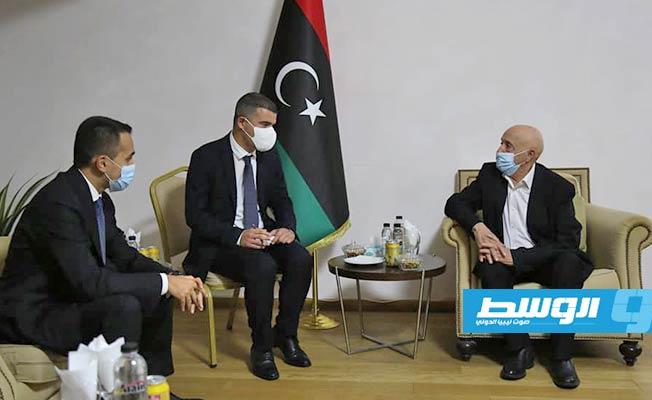 لقاء عقيلة صالح ووزير الخارجية الإيطالي لويغي دي مايو، الإثنين 2 أغسطس 2021. (عبدالله بليحق)