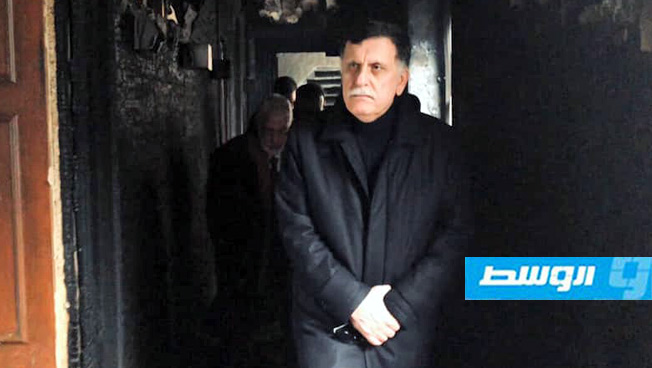 السراج يتفقد موقع الهجوم الإرهابي بمقر وزارة الخارجية في طرابلس