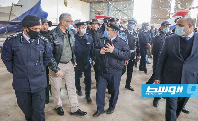 باشاغا يتفقد مقر الإدارة العامة لطيران الشرطة فرع طرابلس، 14 يناير 2021. (داخلية الوفاق)