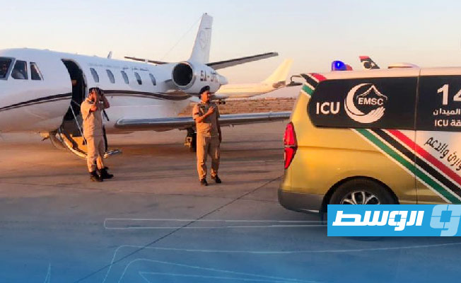 الإسعاف الطائر يواصل نقل مصابي أحداث طرابلس عبر مطار مصراتة19 أغسطس2023 (صفحة الإسعاف الطائر)
