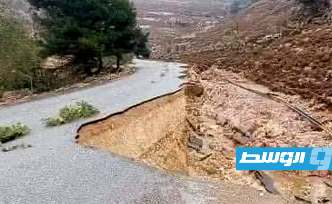 Road between Shahhat and Susa severely damaged due to flooding
