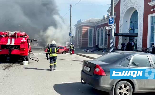 مشهد من الهجوم على محطة قطارات في كراماتورسك في شرق أوكرانيا, 8 أبريل 2022. (الإنترنت)