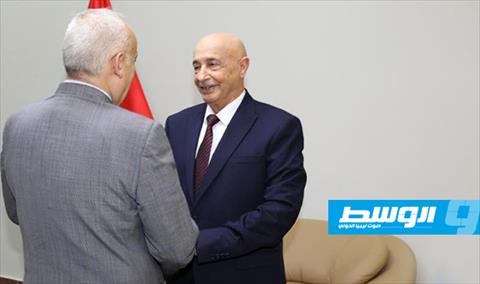 غسان سلامة، مع رئيس مجلس النواب عقيلة صالح، في القبة, 24 يونيو 2019 (البعثة الأممية)