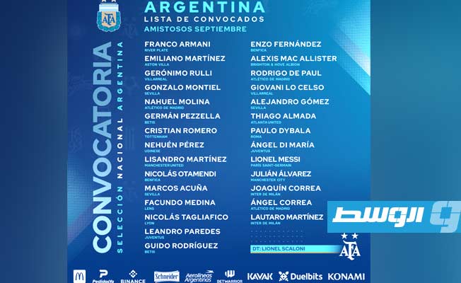 قائمة منتخب الأرجنتين. (الإنترنت)