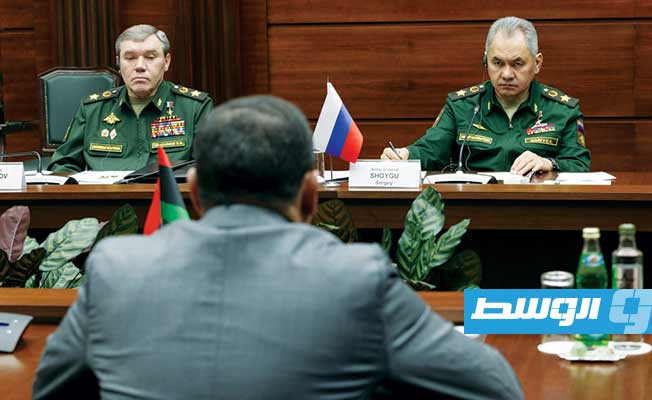 من اجتماع الدبيبة في موسكو مع وزير الدفاع الروسي، 16 أبريل 2021. (وزارة الدفاع الروسية)