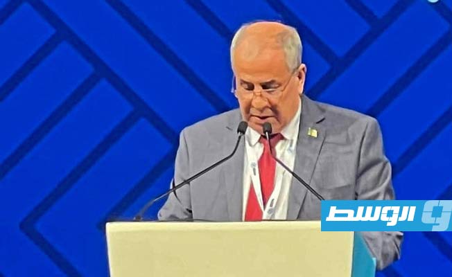الرئيس المدير العام لمجمع «سوناطراك» الجزائري، رشيد حشيشي، متحدثا أمام «قمة ليبيا للطاقة والاقتصاد». (سوناطراك)