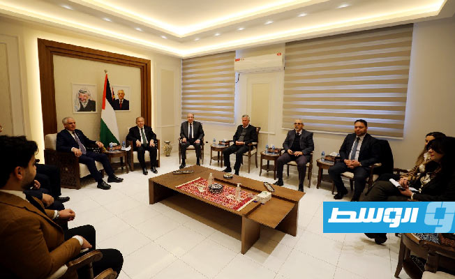 لقاء وفد رجال الأعمال الليبيين مع وزير الاقتصاد الفلسطيني، الثلاثاء 14 فبراير 2023. (وزارة الاقتصاد والتجارة)