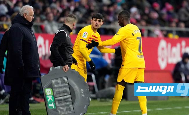لحظة استبدال ديمبيلي لاعب برشلونة، أمام جيرونا في الدوري الإسباني، 28 يناير 2023. (الإنترنت)