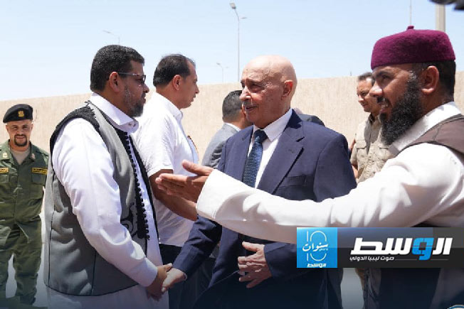 من افتتاح حماد وعقيلة وبالقاسم حفتر مشاريع خدمية في أجدابيا، 31 يوليو 2024. (حكومة حماد)