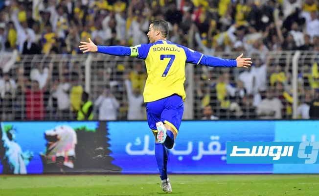 البرتغالي كريستيانو رونالدو لاعب النصر السعودي يحتفل بهدفه في مرمى الوحدة، الخميس 9 فبرير 2023 (تويتر)