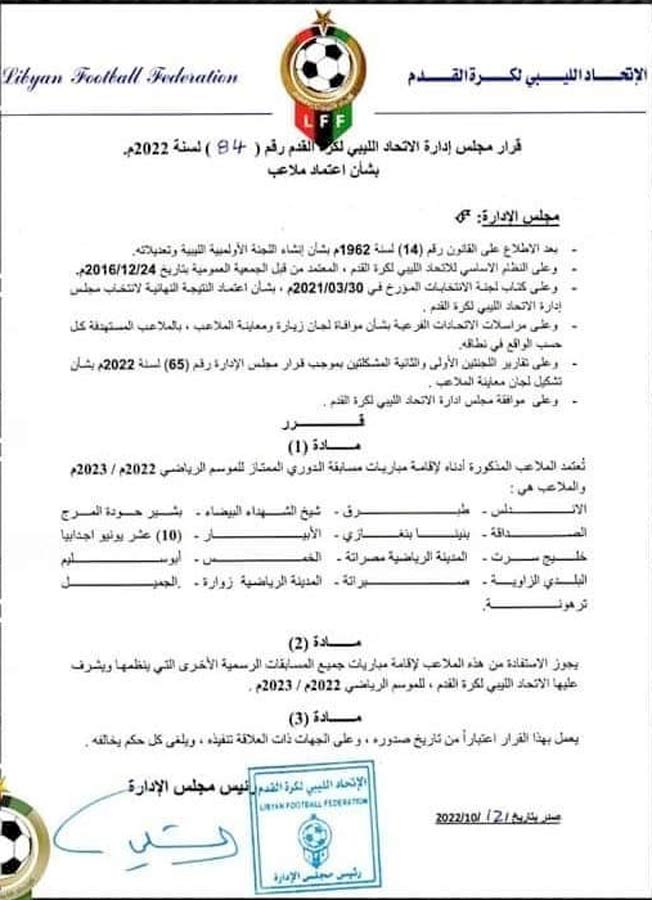خطاب اتحاد الكرة الليبي. (صفحة اتحاد الكرة الليبي عبر فيسبوك)