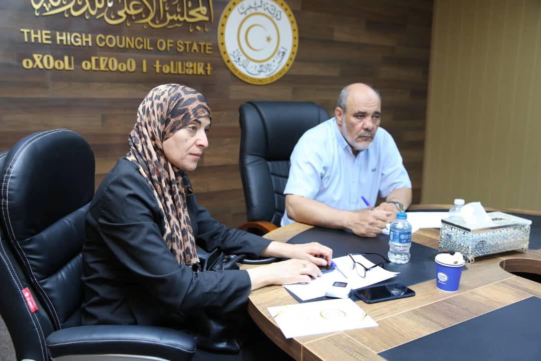 جانب من لقاء عدد من أعضاء المجلس الأعلى للدولة مع المهندس محمد المزوغي، الأحد 18 يونيو 2023 (المكتب الإعلامي للمجلس)