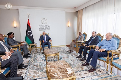 رئيس المجلس الأعلى للدولة محمد تكالة يستقبل الممثل الخاص للأمين العام للأمم المتحدة عبدالله باتيلي، الأحد 3 سبتمبر 2023 (المكتب الإعلامي لمجلس الدولة)