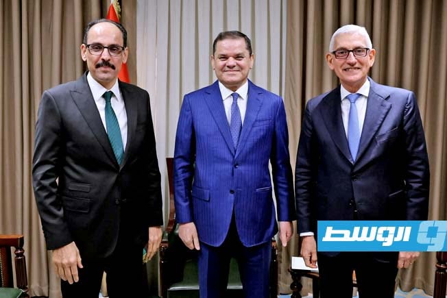 لقاء الدبيبة مع رئيس جهاز المخابرات التركي إبراهيم قالين في طرابلس، الثلاثاء 23 يونيو 2026. (حكومتنا)